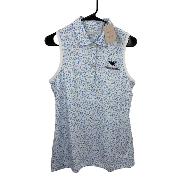 Peter Millar Tops - Peter Millar Polo Womens Medium White Blue Golf Championship Cacti Shirt NWT